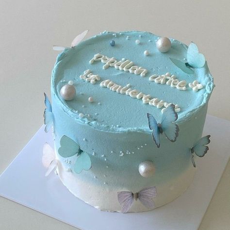 Sky Blue Bento Cake, Buttercream Blue Cake, Cake Designs For Girl, Twin Birthday Cakes, 14th Birthday Cakes, Blue Birthday Cakes, Rainbow Birthday Cake, Simple Cake Designs, Funny Birthday Cakes