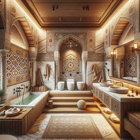 Arabian Bathroom, Turkish Bathroom Ideas, Egyptian Bathroom, Islamic Culture Art, Modern Islamic Interior, Egyptian Room, Compact Laundry Room, Arabian Architecture, Arabic House