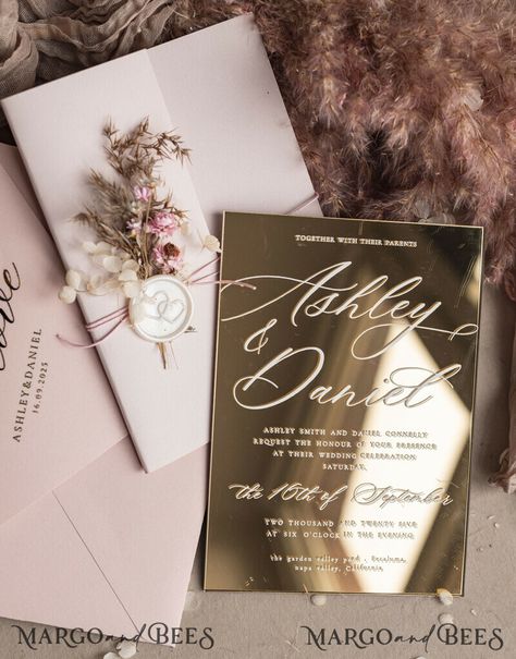 When it comes to announcing your special day in style, nothing says elegance quite like Luxury Mirror Gold Wedding Invitations. These stunning cards exude sophistication and luxury, setting the tone for a glamorous affair. For a softer, more romantic touch, consider opting for Elegant Blush Pink Wedding Cards. The delicate hue adds a touch of femininity and charm to your wedding stationery, perfect for a romantic and intimate celebration. If you're looking to make a bold statement, Glamour Acryl Pink Wedding Cards, Unique Wedding Invitation Cards, Boho Style Wedding Invitations, Gold Wedding Invitations Elegant, Creative Wedding Invitations Design, Honey Jar Wedding Favors, Rooftop Wedding Ceremony, Blush Pink Wedding Invitations, Wedding Guest Book Table