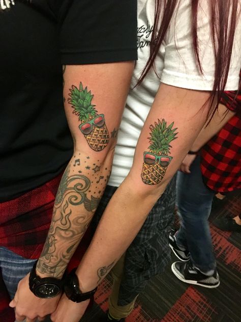 Pineapple Matching Tattoos, Pineapple Tattoo Ideas, Cute Pineapple Tattoo, Black And White Pineapple Tattoo, Pineapple Beach Tattoo, Pineapple Tattoo, Men's Small Tattoo, White Pineapple, Summer Tattoo