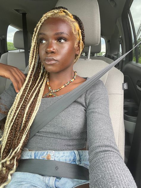 Dark Brown And Blonde Box Braids, Blonde Brown Black Box Braids, Box Braids Blonde And Brown, Box Braids On Black Women, Blond Brown Black Braids, Brown Blonde Black Braids, Blond Brown And Black Box Braids, Brown And Blonde Box Braids, Braids On Black Women