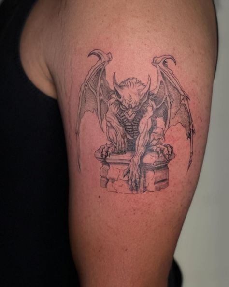 thank u so much for allowing me to do this one on you (: Gargoyles Tattoo, Gargoyle Tattoos, Gargoyle Tattoo, Thank U So Much, Body Mods, Thank U, So Happy, Tattoo Artists, Tatting