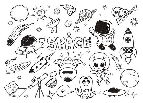 Rocket Drawing, Doodle Art Posters, Galaxy Drawings, Space Doodles, Planet Drawing, Kids Technology, Space Drawings, Doodle Notes, Space Nursery