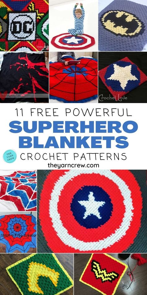 11 Free Awesome Superhero Crochet Blanket Pattern Ideas. Awesome Superhero Crochet Blanket Pattern Ideas curated by The Yarn Crew. Superman Crochet Blanket, Crochet Superhero, Superhero Blanket, Spiderman Blanket, Crochet Baby Cap, Crochet Stitches For Blankets, Crochet Blanket Pattern, Pixel Crochet, Crochet Patterns Free Blanket