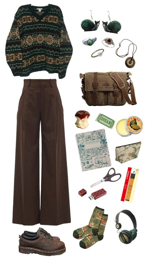 #goblincore #goblincoreaesthetic #grunge #hippie #school #backtoschool #outfitinspo #vintage #study #outfit Grunge Vintage Outfits, Vintage Study, Goblincore Outfits, Goblincore Fashion, Outfit Shuffles, Study Outfit, Grunge Hippie, Thrifted Outfits, Pinterest Outfits