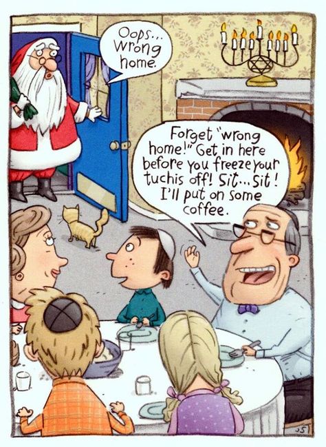 Santa - - > Hanukkah Happy Hannukah, Jewish Humor, Jewish Culture, Christian Humor, Happy Hanukkah, Holiday Humor, Wholesome Memes, Classic Holiday, Fun Comics