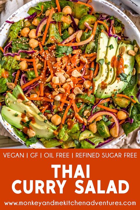 Calling all Thai curry lovers! This healthy, oh-so-delicious oil free Thai Curry Salad is fast, easy, and one of the quickest way to Thai curry heaven. #vegan #oilfree #glutenfree #plantbased | monkeyandmekitchenadventures.com Curry Salad, Monkey And Me Kitchen Adventures, Monkey And Me, Oil Free Vegan, Thai Curry, Vegan Salad, Pasta Salad Recipes, Healthy Salads, Tortellini