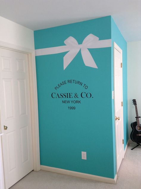 My daughter Cassie's new Tiffany inspired room. Wall decals. Tiffany Inspired Bedroom, Tiffany Blue Rooms, Tiffany Bedroom, Tiffany Blue Bedroom, Tiffany Room, Blue Room Decor, Room Wall Colors, Blue Bedroom Decor, Colors Wall