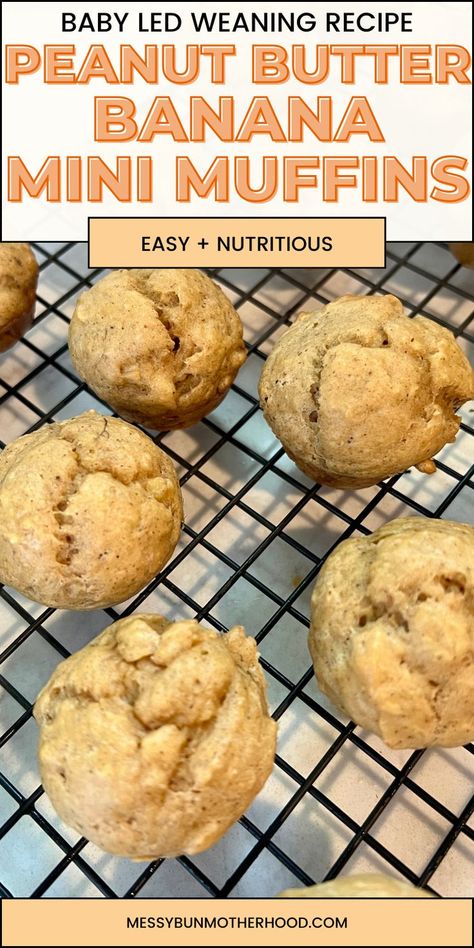 Peanut Butter Banana Mini Muffins Banana Recipes Baby, Sugar Free Apple Muffins, Muffins For Baby Led Weaning, Baby Snack Ideas, Muffins For Baby, Banana Mini Muffins, Blw Meals, Baby Led Weaning Food, Homemade Healthy Snacks