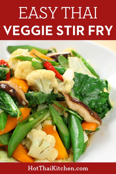 A simple mixed vegetable stir-fry that's actually really delicious! It's the perfect healthy side dish to go with any Asian meal, sub any veggies in your fridge! #healthymeal #veggierecipe #hotthaikitchen Pailin's Kitchen, Thai Veggies, Thai Vegetables, Hot Thai Kitchen, Gluten Free Asian Recipes, Veg Stir Fry, Veggie Stir Fry Recipes, Stir Fry Recipes Healthy, Asian Seafood