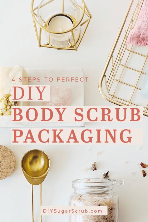 DIY Body Scrub Packaging. Being mindful of the little details can have a big impact on the presentation without breaking the bank. Learn my simple tips for making your own high end packaging for your homemade skincare products. | Sugar Scrub Packaging Ideas | #DIYSugarScrub Body Butter Packaging Ideas Diy Gifts, How To Package Body Scrubs, How To Start A Body Scrub Business, Sugar Scrub Packaging Ideas, Body Scrub Packaging Ideas, Sugar Scrub Packaging, Body Scrub Packaging, Homemade Skincare Products, High End Packaging