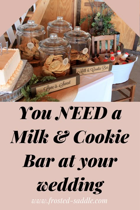 Milk And Cookie Dessert Table, Cookie Station Ideas, Cookie Charcuterie Table, Cookie Table For Wedding Reception, Cookie Display Wedding, Cookies And Milk Bar, Milk And Cookies Wedding, Cookie Table Wedding Display, Cookie Bar Display