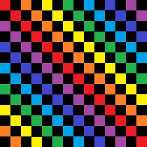 Checkered Rainbow Black Black Bandana, Abstract Digital Art, Digital Art, Rainbow, Yellow, Pattern, Black, Art