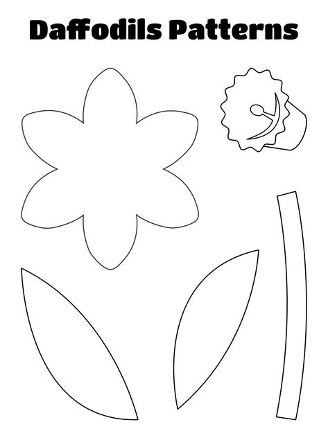 Daffodil Template, Printable Flower Templates, Holiday Handprint Art, Daffodil Craft, Leaf Template Printable, Flower Templates Printable Free, Free Paper Flower Templates, Paper Flower Templates, Daffodil Day