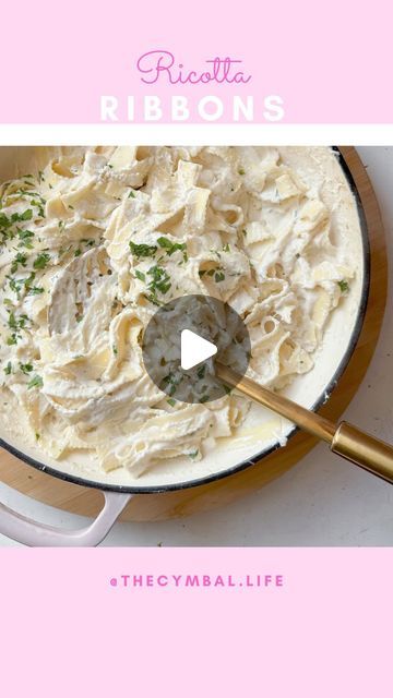 Alyssa Cymbal | HOME COOKING MADE EASY on Instagram: "Creamy, Cheesy Ricotta Ribbons ✨

The best way to describe this dish is basically like a white pizza (ricotta, mozzarella, Parmesan and garlic) but in PASTA form!!

Ingredients:

12 oz Pasta Ribbons (cooked al dente) + 1/2c reserved pasta water 
1/2 Stick (4 TBSP) Butter
3 Cloves Garlic, minced
15 oz Ricotta Cheese
1/2 C Shredded Mozzarella
1 C Grated Parmesan
1 tsp Black Pepper
1 tsp Salt
Parsley (garnish)

How To:

Bring a salted pot of water to a boil and cook pasta until al dente. ** reserve pasta water!

Melt butter in a heavy bottom pot. Add garlic and stir - be sure not to burn the garlic!

Whisk in ricotta cheese and combine until smooth.

Stir in mozzarella and Parmesan cheese until melted.

Season with salt and pepper.

Add in Pizza Ricotta, Ribbon Pasta, Pasta Water, White Pizza, Shredded Mozzarella, Ricotta Cheese, Parmesan Cheese, How To Cook Pasta, Melted Butter