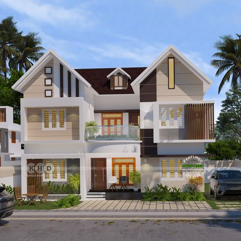 Graceful 4-Bedroom Sloped Roof House - Kerala Home Design Slope Roof, Kerala Home Design, Sloped Roof, Kerala Home, Roof House, Front Elevation Designs, Kerala House Design, Kerala Houses, House Roof