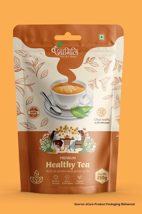 Premium Tea Pouch Packaging | Packaging Design Agency in Delhi #graphicdesigners Creative Tea Packaging, Spice Package Design, Tea Packaging Design Ideas, Tea Packet Design, Tea Label Design Ideas, Tea Brand Logo Design, Tea Pouch Design, Food Product Packaging Design, Tea Product Design