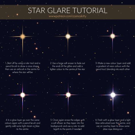 Here’s a new tutorial on stars, specifically the... - C o s m o s K i t t y 🪐 How To Draw Space Digital, Space Digital Art Tutorial, Space Tutorial Digital, How To Draw Stars, Star Digital Art, How To Draw Space, Potion Drawing, Stars Digital Art, Books For Beginners