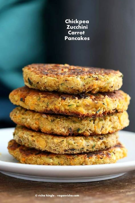 Carrot Zucchini Chickpea Fritters Vegan Recipe - Vegan Richa Oldest Recipes, Zucchini Chickpea, Fritters Vegan, Recipes Meatless, Carrot Pancakes, Healthy Vegan Dessert, Turkish Spices, Carrot Zucchini, Chickpea Fritters