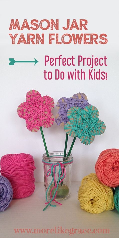 Flower Crafts Kids, Yarn Crafts For Kids, Easy Yarn Crafts, Flowers Easy, Yarn Flowers, Diy Yarn Crafts, Spring Crafts For Kids, Mothers Day Crafts For Kids, Yarn Diy