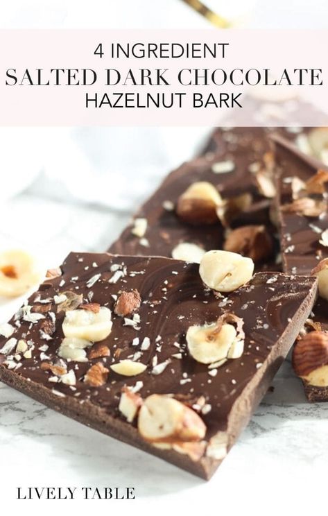 Hazelnut Bark, Hazelnut Dessert, Dark Chocolate Desserts, Hazelnut Recipes, Dark Chocolate Bark, Chocolate Bark Recipe, Christmas Food Gifts, Chocolate Hazelnut Spread, Truffle Recipe Chocolate