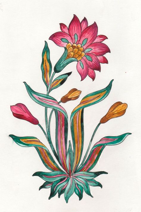 Mughal Art Paintings, Botanical Flower Art, Seashell Painting, Folk Art Flowers, Print Design Art, Art Painting Gallery, Indian Folk Art, Flower Art Images, Indian Art Paintings