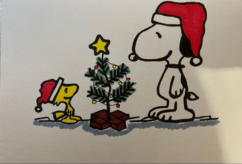 Snoopy Christmas Cards, Funny Christmas Cards Diy, Boyfriend Christmas Card, Xmas Drawing, Happy Christmas Card, Happy Birthday Cards Diy, Snoopy Comics, Christmas Card Art, Snoopy Love