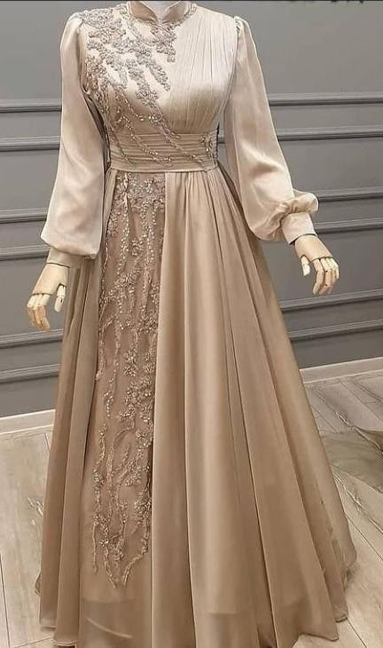 Prom Dress High Neck, Hijab Dress Party, Champagne Prom Dress, Dress High Neck, Gowns Dresses Elegant, Womens Trendy Dresses, Women Dresses Classy, Fancy Dresses Long, Muslim Fashion Dress