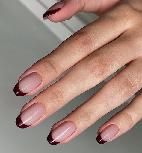 25+ Fall Nail Inspiration | Glossnglitters.com Red Tip Gel Nails French Manicures, Cherry Tip Nails, Colourful French Tip Nails Short, Berry French Tip Nails, Autumn 2023 Nail Trends, Cherry Red Nails French Tip, Fun French Manicure Ideas, Colour French Manicure, Fall 2023 Nail Trends