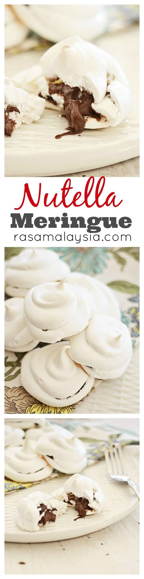 Light and sweet Nutella Meringue. Every bite is filled with thick gooey Nutella. Easy Nutella Meringue recipe that anyone can make at home | rasamalaysia.com Stuffed Meringue Cookies, Dessert Aux Fruits, Nutella Recipes, Easy Delicious Recipes, Yummy Sweets, Easy Delicious, Eat Dessert, Sweets Desserts, Decadent Desserts