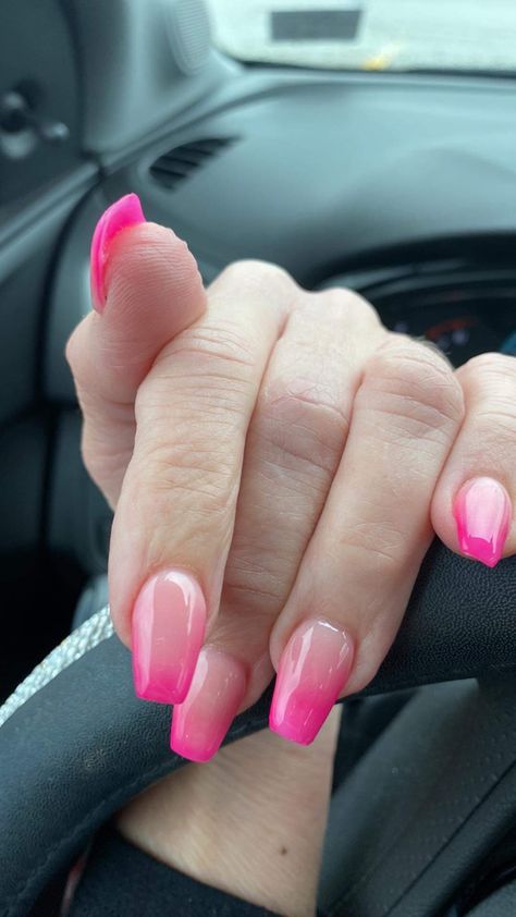 Hot Pink Ombre Acrylic Nails, Hot Pink Ombré Nails, Ombre Hot Pink Nails, Ombre Nails Hot Pink, Hot Pink Ombre Nails, Ombre Nails Pink, Pink Tip Nails, Beachy Nails, Country Nails