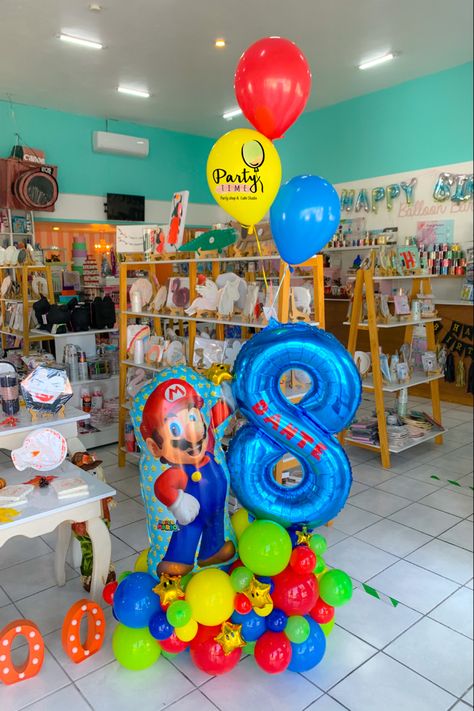 Arreglo de globos mario bross Super Mario Balloon Bouquet, Mario Balloon Bouquet, Mario Kart Party, Mario Bros Birthday Party Ideas, Super Mario Bros Birthday Party, Super Mario Bros Party, Mario Bros Birthday, Mario Bros Party, Super Mario Birthday Party