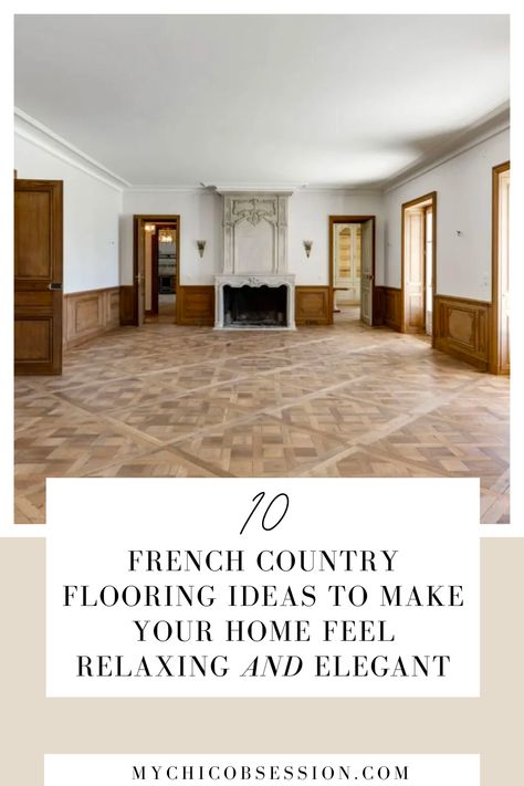 Fortunately for you, we have put together a list of 10 French country flooring designs that will make your home look like a French country Maison. From dark-stained hardwood flooring to marble to parquet flooring and more, keep reading to pick your new floor. European Farmhouse Flooring, French Wood Floors, Hardwood Floor Design, French Parquet Flooring, French Country Tile Floors, French Country Kitchen Floors, Vintage Flooring Ideas, English Cottage Flooring, Classic Flooring Ideas