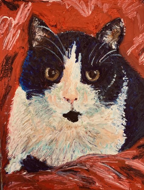 Black and white cat Cat Oil Pastel, Bull Painting, Watercolor Paintings Nature, Black And White Cat, Oil Pastel Art, Oil Pastel Drawings, Cat Wall Art, Watercolor Dog, Flower Canvas