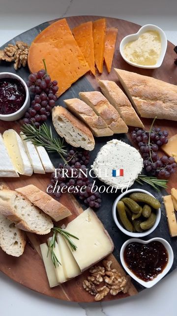 Nicolle Love | Cheese, Wine, Recipes & Dinner Parties on Instagram: "Comment CHEESE for a full grocery list to buy everything you need to recreate this board 🇫🇷🧀 (make sure you are following mw to receive the message!)  Cheese & charcuterie boards were invented by the French as a way for people to graze on cheese, meats and other accompaniments!   We usually eat cheese boards for appetizers but in France they are usually severed after dinner and before dessert 🤯  No matter the time of day you enjoy serving them, pair with wine and good company 🍷🧀  SAVE this so you can recreate a cheese board like a pro and follow @convinoboard for more ✅🧀  #cheeseboard #cheese #appetizer #grazingplatter #entertainingathome #dinnerparty #frenchcheese" Charcuterie Board Dinner Party, Charcuterie Board French, French Charcuterie Board, Cheese Tasting Party, French Cheese Plate, French Cheese Board, Thanksgiving Charcuterie, French Wines, Cheese Appetizer