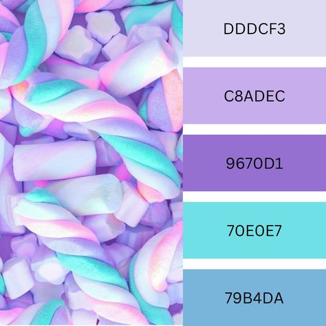 #color palette #colourcombinations #vibrantcolor Purple And Teal Colour Palette, Pinkish Purple Color Palette, Purple And Pink Colour Palette, Pastel Vibrant Color Palette, January Color Scheme, Stitch Color Pallete, Pastel Galaxy Color Palette, Light Blue And Purple Color Palette, Kawaii Colour Palette