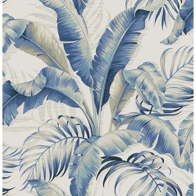 Tommy Bahama Palmiers creates a calming island paradise. Realistic palm fronds add a beautiful, soft tropical feel to any interior or decor application. Easy to apply, just peel and stick. Color: Azure | Bay Isle Home™ Tommy Bahama Palmiers Vinyl in Gray / Blue, Size 20.5 W in | Wayfair | Home Decor Silver Birch Wallpaper, Tommy Bahama Home, Tropical Wallpaper, Palm Fronds, Silver Birch, Peel Stick Wallpaper, Island Resort, Wallpaper Roll, Stick Wallpaper