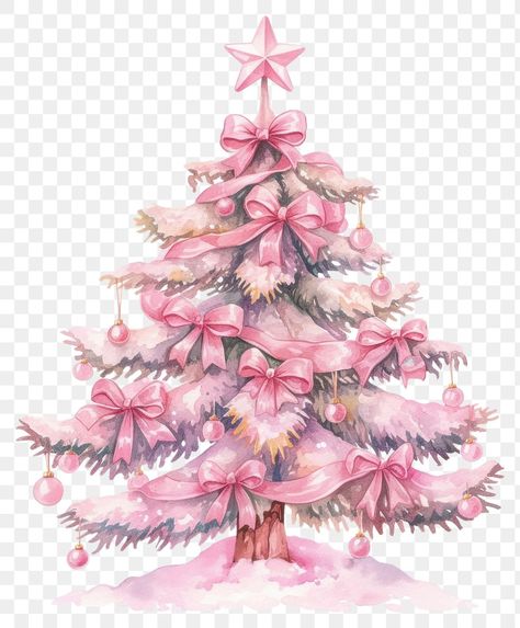 Christmas Png Designs, Pink Christmas Stickers, Pink Christmas Clipart, Pink Christmas Tree Aesthetic, Pink Aesthetic Christmas, Christmas Aesthetic Pink, Christmas Tree With Bows, Tree With Bows, Pink Christmas Background