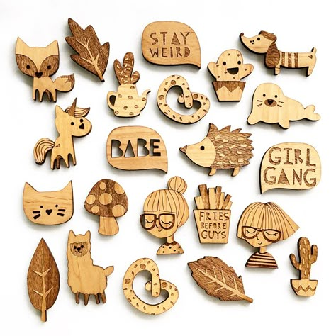 Wood Jewelery, Laser Cut Wood Crafts, Laser Engraved Ideas, Wooden Magnets, Laser Cut Jewelry, Laser Art, Cnc Projects, Laser Machine, Laser Cut Wood