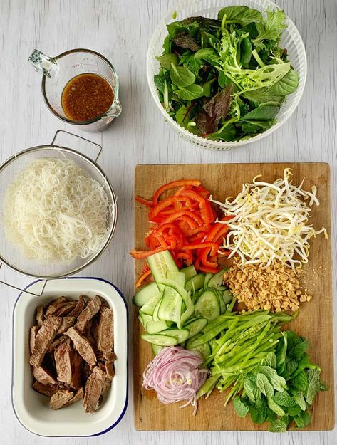 Feed a crowd Thai Beef Salad Beef Asian Salad, Beef Salad Recipes, Beef Salad Thai, Easy Thai Beef Salad Recipe, Thai Beef Noodle Salad, Thai Steak Salad Recipes, Thai Barbecue, Beef Noodle Salad, Thai Waterfall Beef Salad