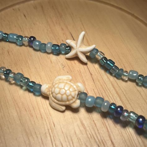 Handmade pack of two matching blue beaded bracelets... - Depop Bracelets Beach, Blue Beaded Bracelets, Beach Themed, Starfish, Beaded Bracelets, Gold, Blue