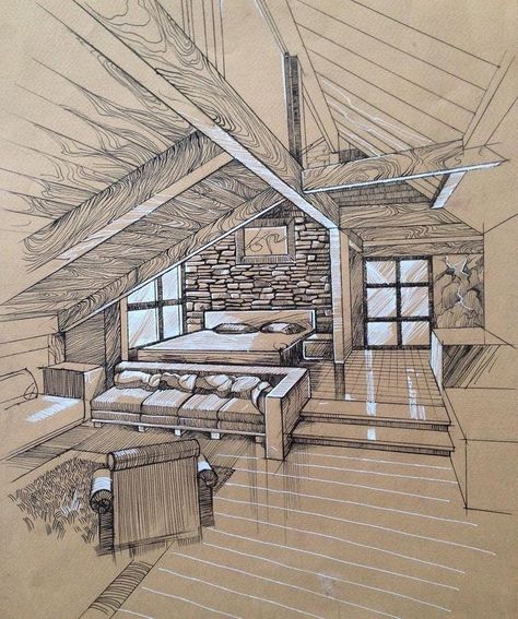 Interior Designing Drawing, Room Sketches Interior Design Plan, Architecture Room Drawing, Room Drawings Sketches Interior Design, Sketches Houses Architecture, Bedroom Concept Design, Bedroom Architecture Drawing, Rendering Architecture Sketches, Interior Design Sketches Bedroom