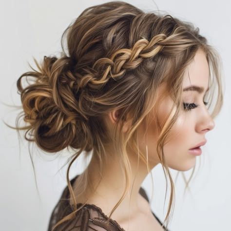 Fun Wedding Updos, Hair Pin Wedding Hairstyles, Simple Bridesmaid Hair Medium Length Easy Updo, Bridal Party Hair Updo, Wedding Hairstyles Pony, Fairy Hairstyles Updo, Hair Styles For Bridesmaids Updo, Bridesmaid Hair With Braid, Bride Hairstyles Front View