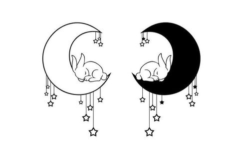 Hase Tattoos, Tattoo Moon, Moon Rabbit, Sleeping Bunny, Cute Tats, Bunny Tattoos, Baby Rabbit, Rabbit Tattoos, 4 Tattoo