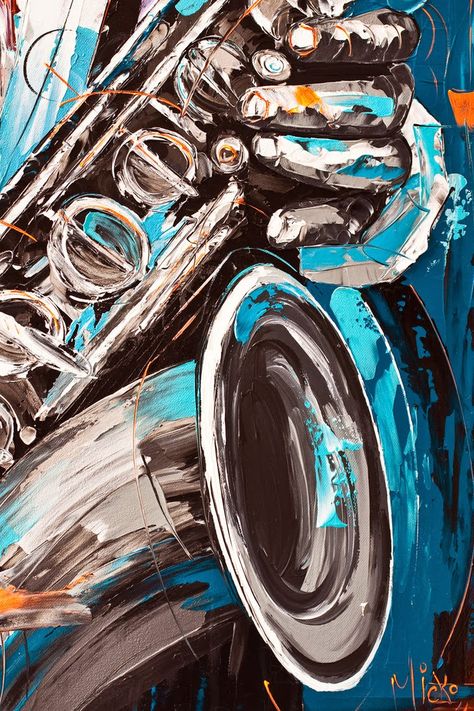 Micko-Vic ~ Palette Knife Cubist painter Saxophone Art, Arte Jazz, Saxophone Player, Instruments Art, Jazz Art, Music Drawings, Music Illustration, Music Painting, Music Artwork