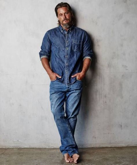 Denim Outfit Men, King Ragnar, Travis Fimmel, Health Business, Morning Everyone, Popular Sports, Latest Images, Hollywood Actor, Iconic Movies