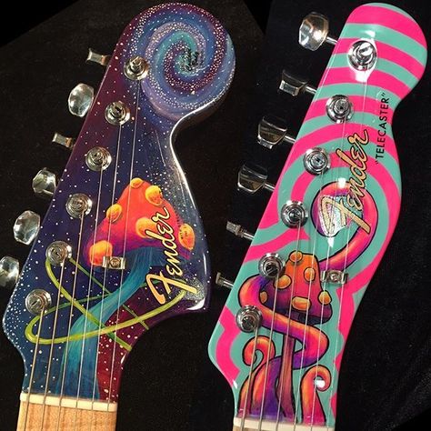 60s Psychedelic Poster Art Stratocaster and Telecaster headstocks handpainted by Madison Roy @indigomadness for #namm2017 #fender #fendercustomshop #psychedelicposterart #stratocaster #telecaster Custom Stratocaster, Electric Guitar Art, Painted Guitar, Guitar Artwork, Instruments Art, Electric Guitar Design, Fender Strat, Guitar Obsession, Fraggle Rock