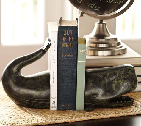 I know we aren't supposed to go "whale crazy" but I just keep stumbling upon cute stuff!!! (I was shopping for fathers day:) Libraries Quotes, Unique Bookends, Wood Bookends, Decorative Bookends, Farmhouse Traditional, Carving Ideas, Book Holders, Traditional Furniture, Coastal Style