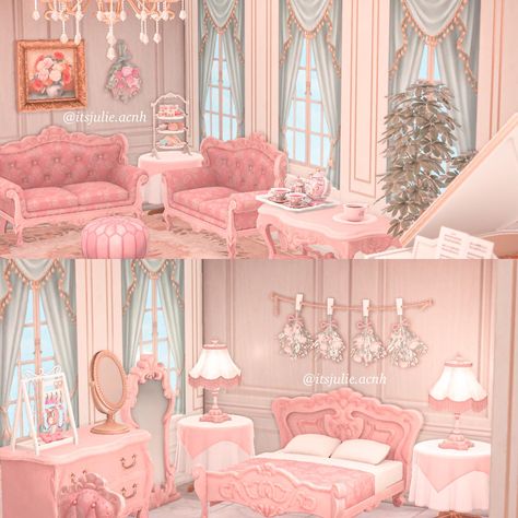 Acnh Pink Furniture, Animal Crossing Living Room Ideas Pink, Animal Crossing Pink Room, Acnh Coquette Clothes, Pink Animal Crossing, Animal Crossing House, Room Ac, Pink House Interior, Elegant Room