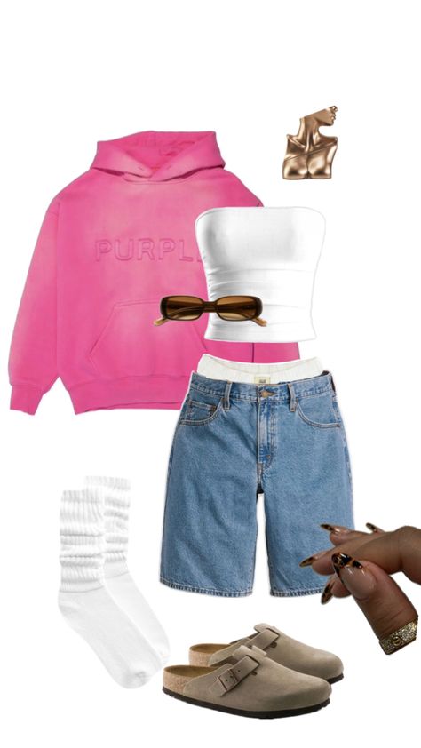 pink, hoodie, outfit inspo, birkenstok, perfume, jorts, leopard print, cheetah Pink Hoodie Outfit, Hoodie Outfit, Pink Hoodie, Print Hoodie, Cheetah Print, Stylish Outfits, Style Me, Leopard Print, Summer Outfits